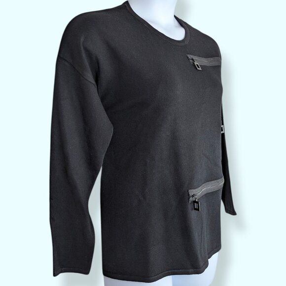 Elena Wang Black Crew Zipper Accent Sweater - Picture 2 of 7